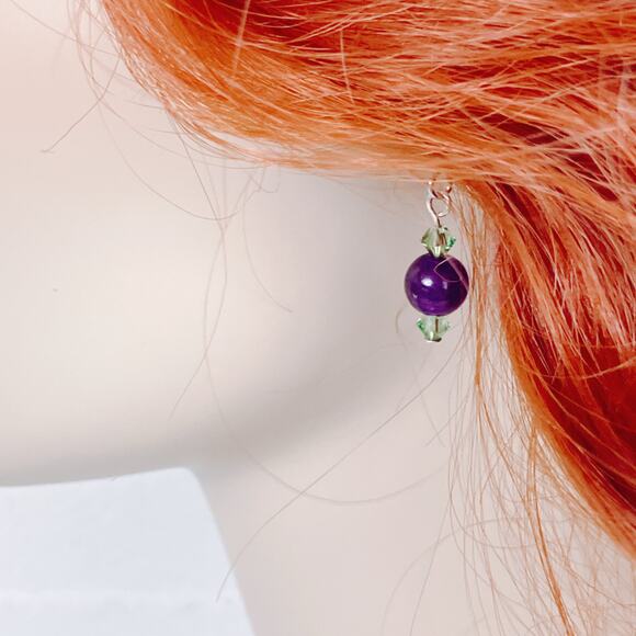 VTG Artisan Amethyst Gemstone Sterling Filled Swarovski Crystal Dangle Earrings - Picture 3 of 12